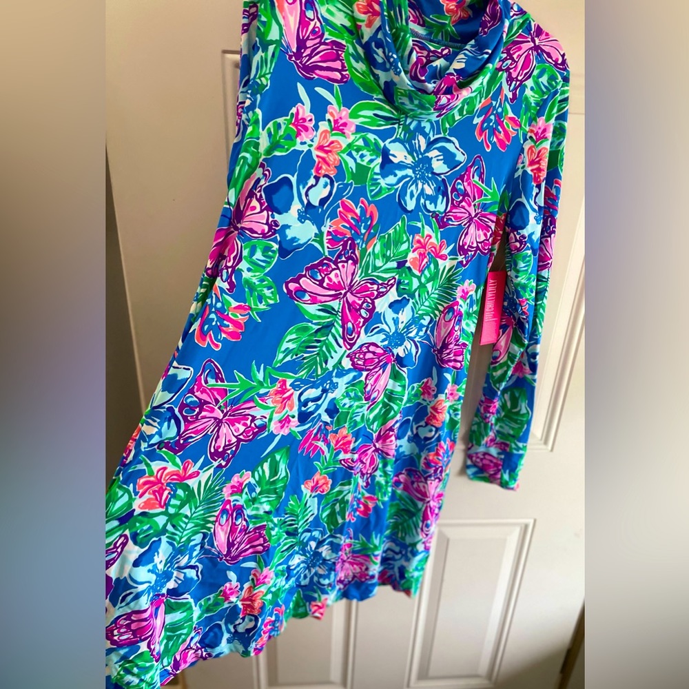 🚫SOLD🚫⭐️⭐️Lilly Pulitzer Cowl Neck/Gator mask Lilshield Long Sleeve50+Dress - Picture 1 of 15